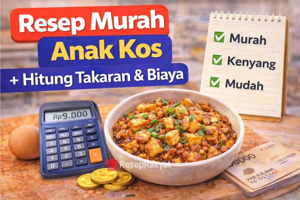 Resep murah anak kos berupa tumis telur tahu kecap dengan hitungan biaya per porsi
